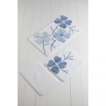 Sada 3 modro-bielych predložiek do kúpeľne Flowers