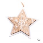 Sada 5 drevených závesných ozdôb v tvare hviezdy Dakls, dĺžka 7,5 cm