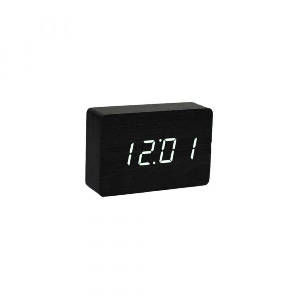 Čierny budík s bielym LED displejom Gingko Brick Click Clock