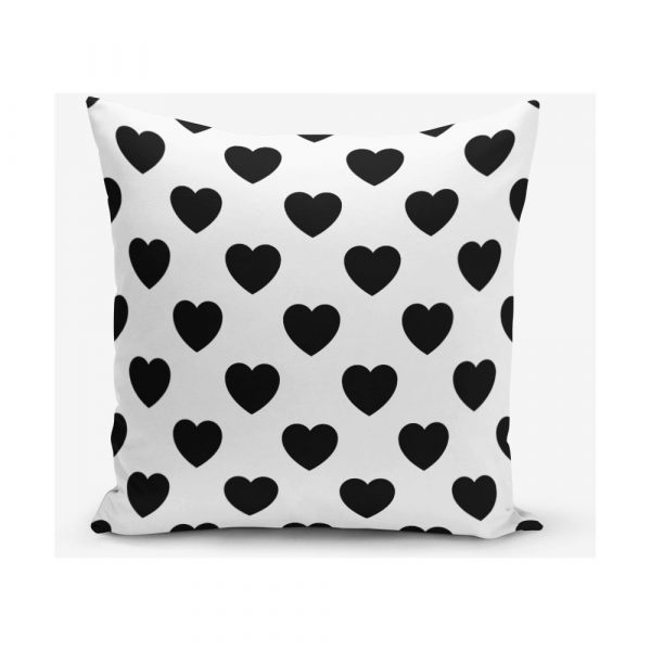 Čierno-biela obliečka na vaknúš s motívmi srdiečok Minimalist Cushion Covers, 45 × 45 cm