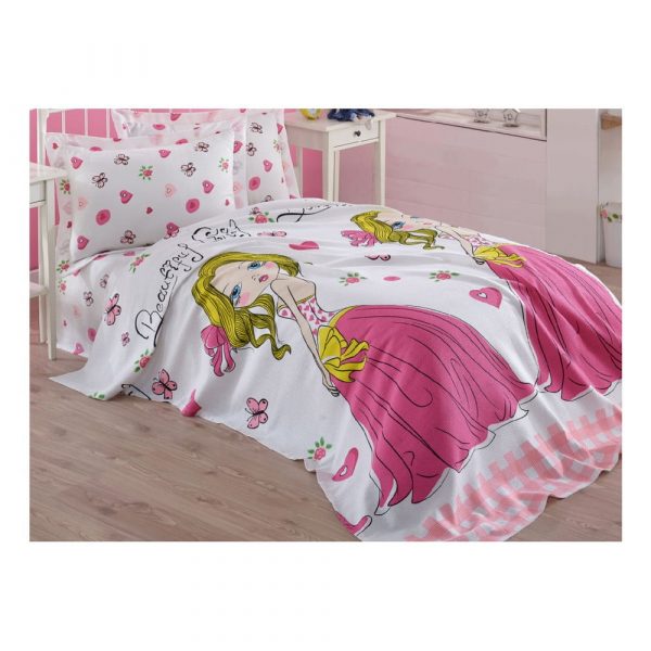 Ružová detská bavlnená prikrývka cez posteľ Eponj Home Princess, 160 x 235 cm
