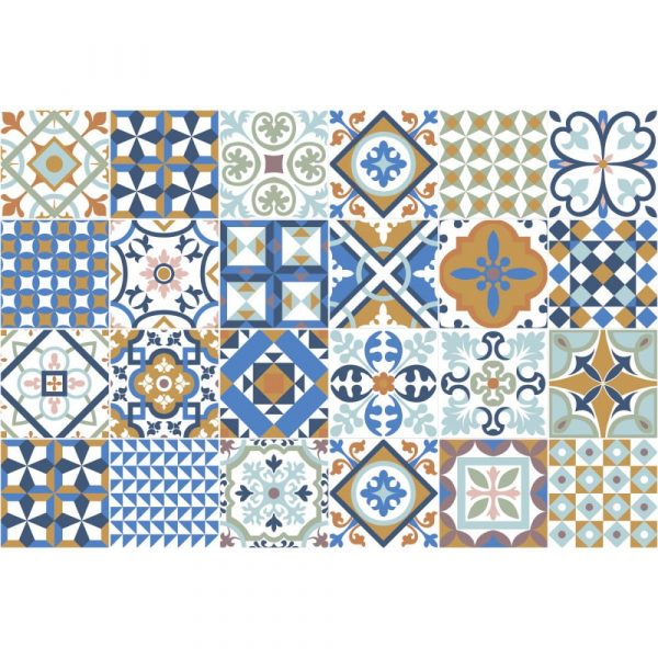 Súprava 24 nástenných samolepiek Ambiance Azulejos Ornaments Mosaic, 10 × 10 cm