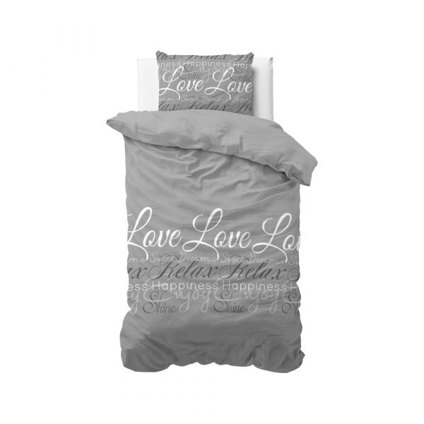 Sivé obliečky na jednolôžko Sleeptime Love and Relax, 140 x 220 cm