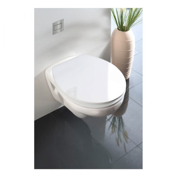 Biele WC sedadlo s jednoduchým zatváraním Wenko Classic, 45 x 38,8 cm