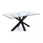 Jedálenský stôl so sklenenou doskou La Forma s čiernym podnožím, 160 x 90 cm