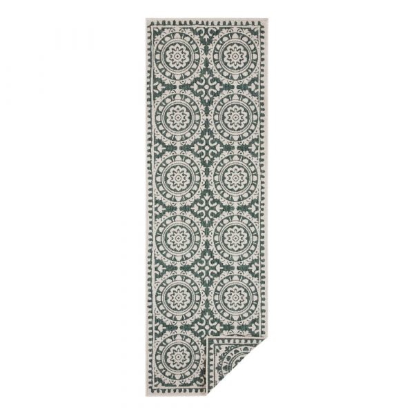 Zeleno-krémový vonkajší koberec Bougari Jardin, 80 x 250 cm