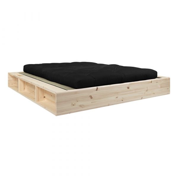 Dvojlôžková posteľ z masívneho dreva s čiernym futonom Double Latex a tatami Karup Design, 160 x 200 cm