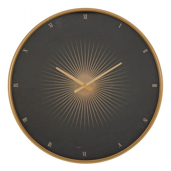 Čierne nástenné hodiny s rámom v zlatej farbe Mauro Ferretti Glam Classic, ø 60 cm
