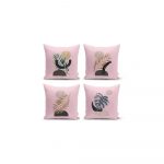 Súprava 4 dekoratívnych obliečok na vankúše Minimalist Cushion Covers Geometric Leaf Pink, 45 x 45 cm