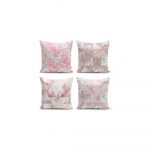Súprava 4 dekoratívnych obliečok na vankúše Minimalist Cushion Covers Pink Leaves, 45 x 45 cm