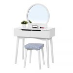 Biely drevený toaletný stolík so zrkadlom, stoličkou a dvema zásuvkami Songmics