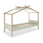 Zelená detská posteľ s konštrukciou z borovicového dreva Marckeric Nuvem, 90 x 190 cm