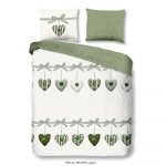 Zeleno-biele obliečky na dvojlôžko z bavlny Good Morning Hearts, 200 × 200 cm