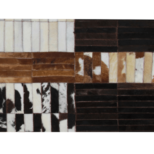 Luxusný kožený koberec, čierna/hnedá/biela, patchwork, 201×300, KOŽA TYP 4