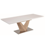 Jedálenský stôl, biela extra vysoký lesk HG/dub sonoma, 160×90 cm, DURMAN