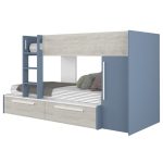 Sconto Poschodová posteľ so skriňou EMMET I pínia cascina/modrá, 90×200 cm