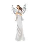 Polyresinový anjel so srdcom a kovovými krídlami  biela, 19 x 7 cm