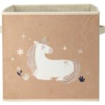 Detský textilný box Unicorn dream béžová, 32 x 32 x 30 cm